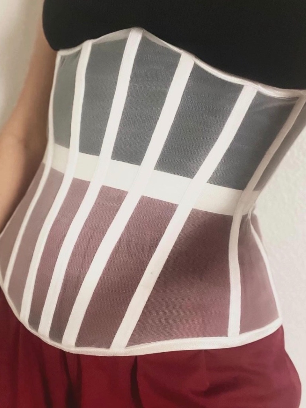 White Mesh Corset Top Sheer Boned Bustier Gothic Coquette Waist Cincher M